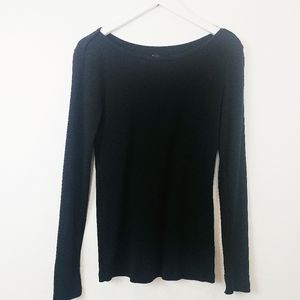 Long-Sleeve Button Shoulder Boatneck Top Size S